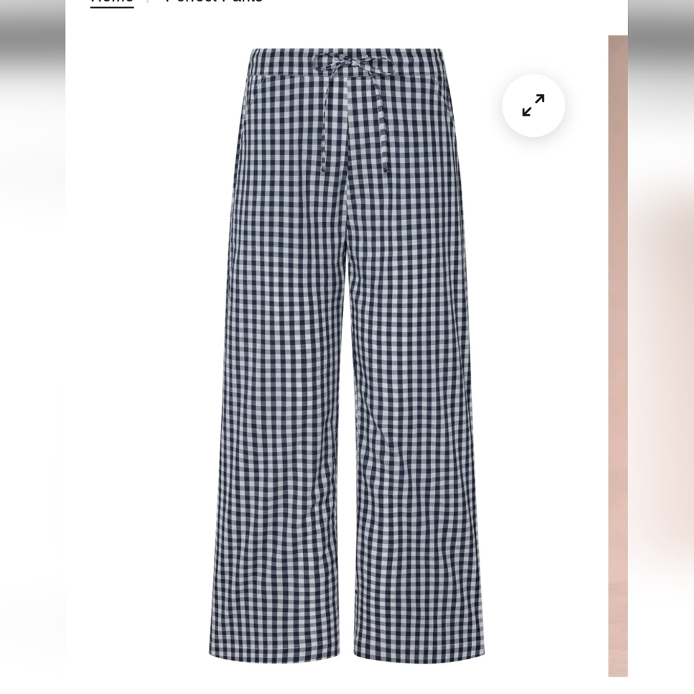 Wide-Leg Gingham Drawstring Pants - Navy/White